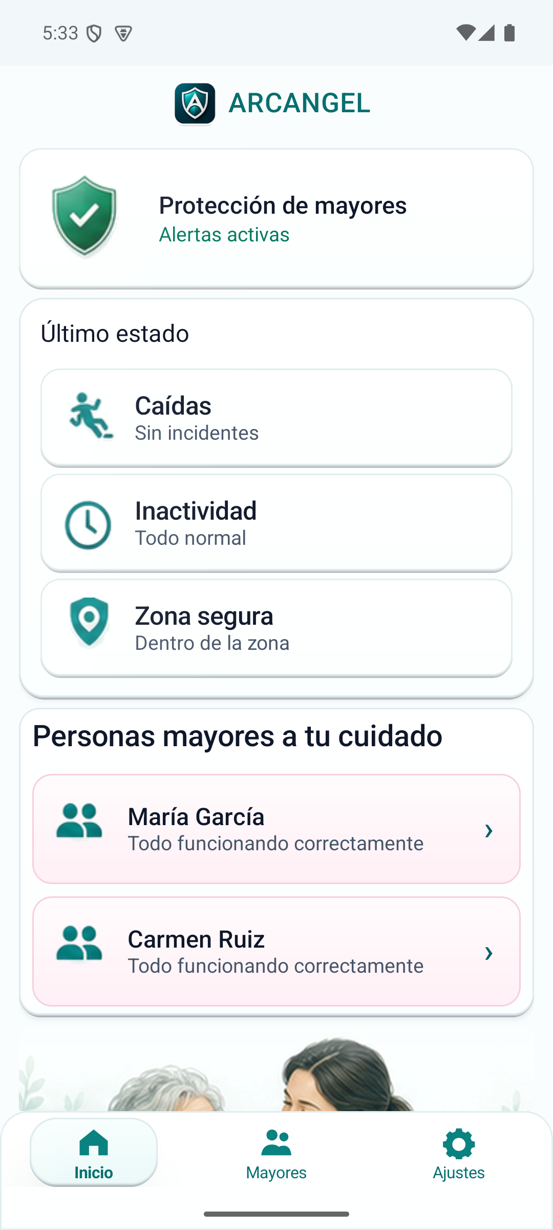 Panel de cuidador de ARCANGEL
