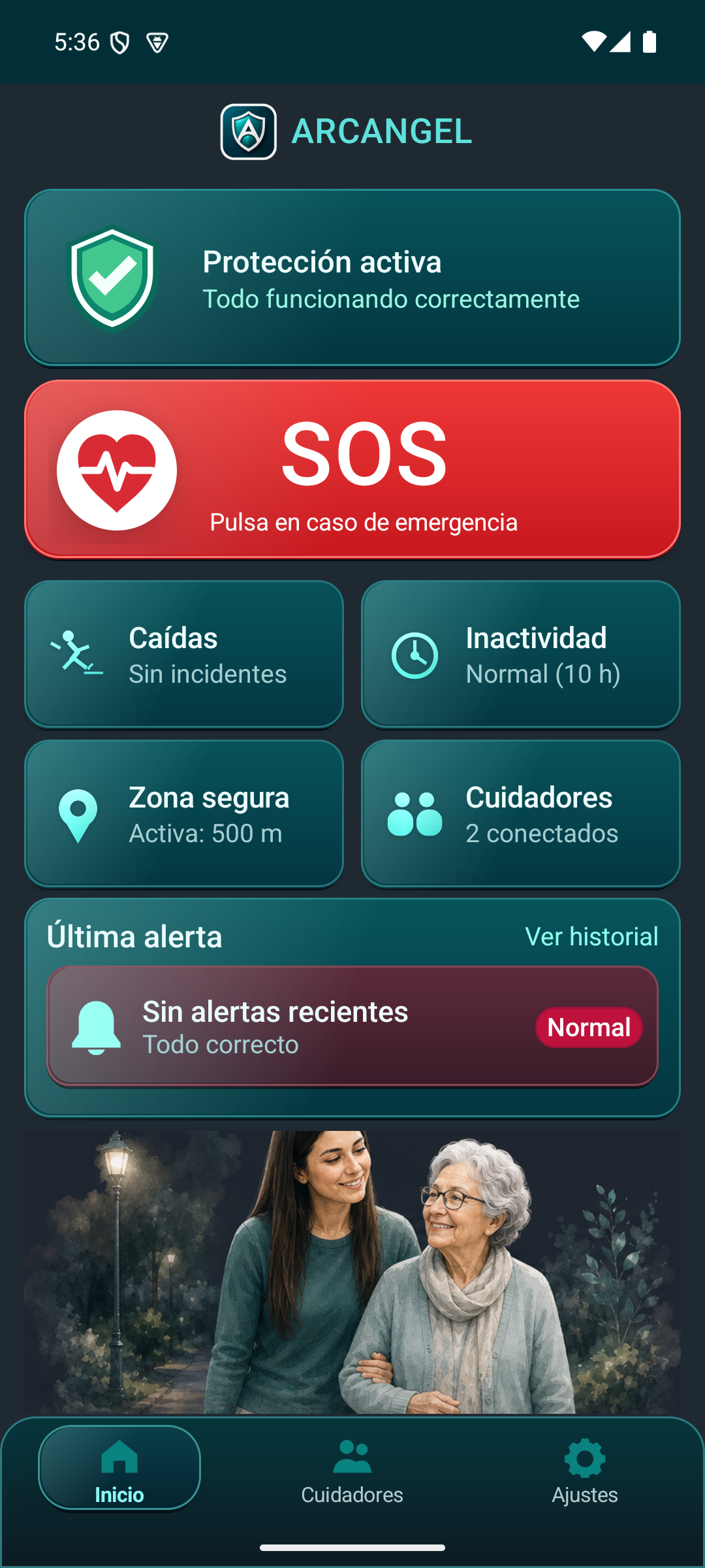 Pantalla principal oscura de ARCANGEL