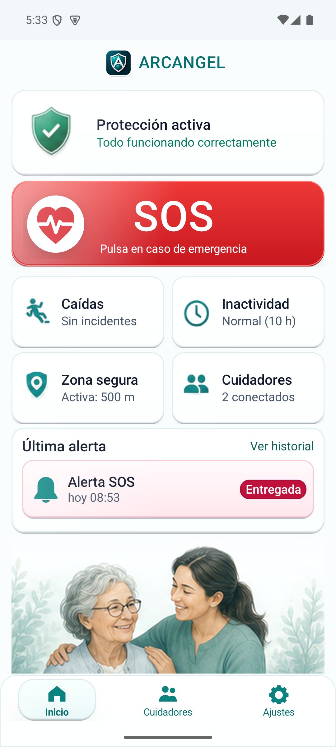 Pantalla de inicio de ARCANGEL para persona mayor